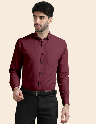 ZUNIYA COLLECTION Men Solid Casual Maroon Shirt