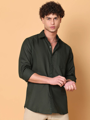 Tanip Men Solid Casual Dark Green Shirt