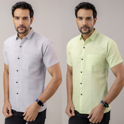 AuzaSho Collection Men Solid Casual Green Shirt(Pack of 2)