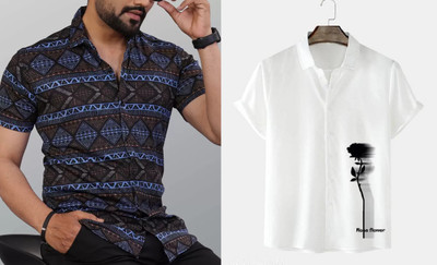 GrecoClothStore Men Printed Casual Blue Shirt