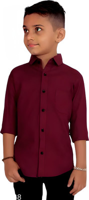 Radhe Govind Boys Solid Casual Maroon Shirt