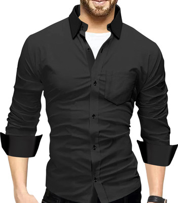 SHLOK TREND Men Solid Casual Black Shirt