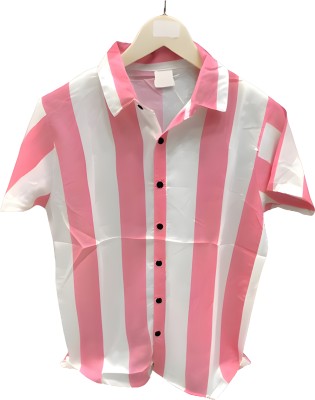 VS Collection Men Striped Casual Pink Shirt