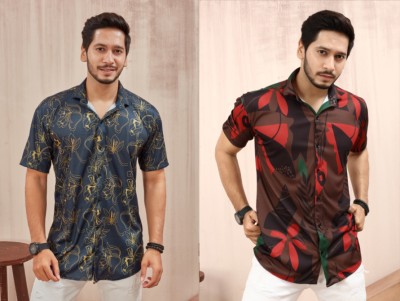 FoxGlow Men Printed Casual Dark Blue Shirt(Pack of 2)