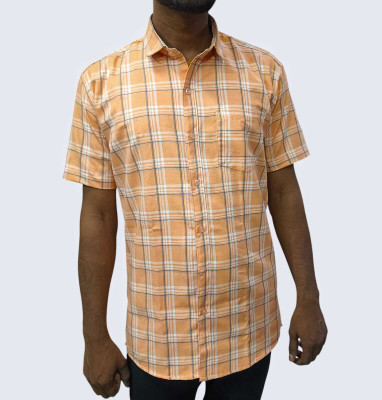 BLAZSTAR Men Checkered Casual Orange Shirt