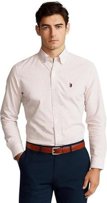Theboy Men Striped Casual Pink Shirt