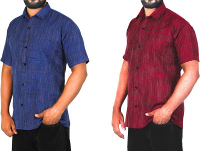 AuzaSho Collection Men Self Design Casual Multicolor Shirt(Pack of 2)