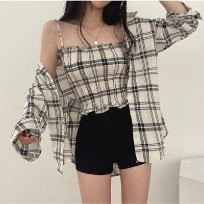BNK Women Checkered Casual White Shirt