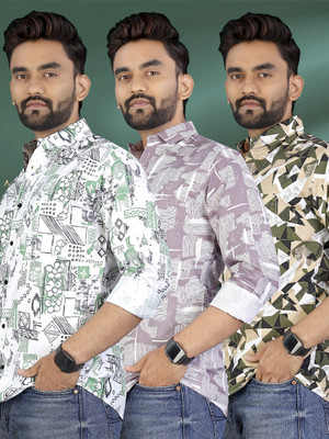 ADWYN PETER Men Printed Casual Multicolor Shirt(Pack of 3)