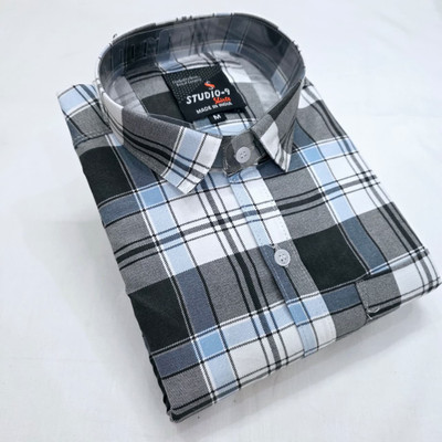 Studio-9 Men Checkered Casual Light Blue Shirt