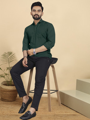 METRONAUT Men Solid Casual Dark Green Shirt
