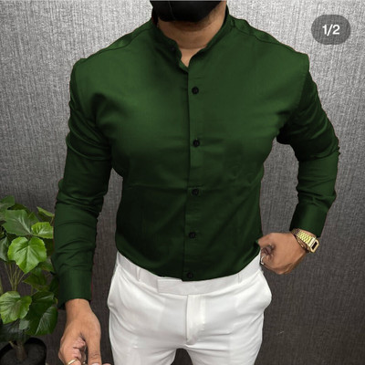 S-LINE Men Printed Casual Dark Green Shirt