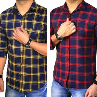 Men Checkered Casual Red Shirt