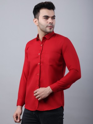 Royshirt Men Self Design Casual Red Shirt