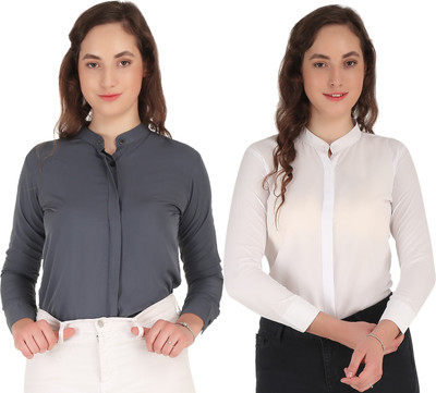 SHANAYA MODA Women Solid Formal Grey Shirt(Pack of 2)