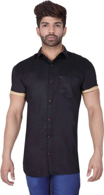 VILLAIN Men Solid Casual Black Shirt