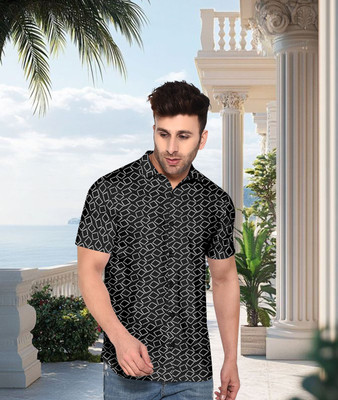 Le Pery Men Printed Casual Black, White Shirt
