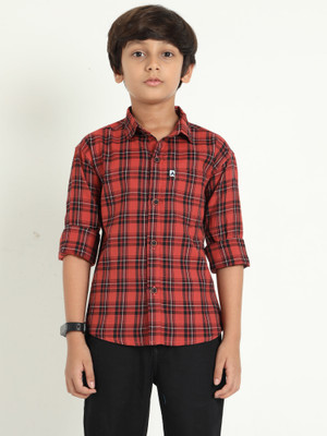 ALLWIN PAUL Boys Checkered Casual Orange Shirt