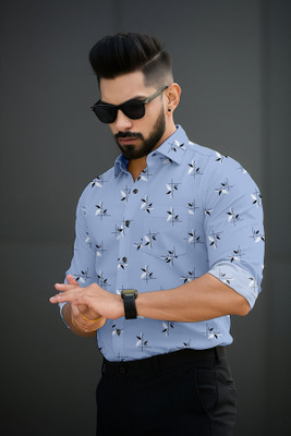 SHUBHFLAX Men Printed Casual Blue Shirt