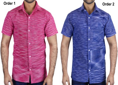 AUZAAI COLLECTION Men Self Design Casual Blue, Pink, White Shirt(Pack of 2)