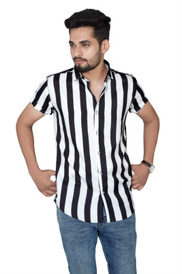 HouseOfCommon Men Striped Casual Black Shirt