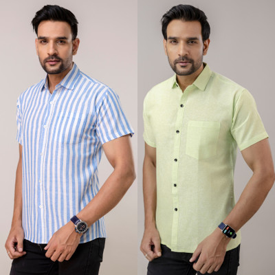 AUZAAI COLLECTION Men Solid Casual Green Shirt(Pack of 2)