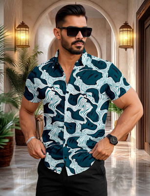 LAMBOO Men Printed Casual Blue Shirt