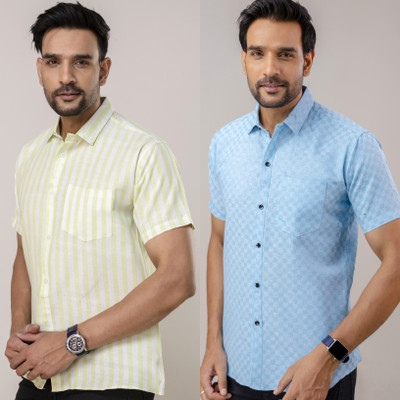 AuzaSho Collection Men Self Design Casual Multicolor Shirt(Pack of 2)