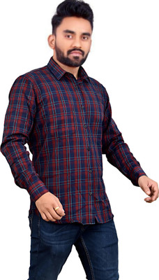Marc Laurent Men Checkered Casual Red, Dark Blue Shirt