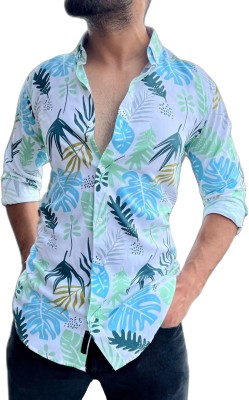 VS Collection Men Printed Casual Light Blue, Green Shirt