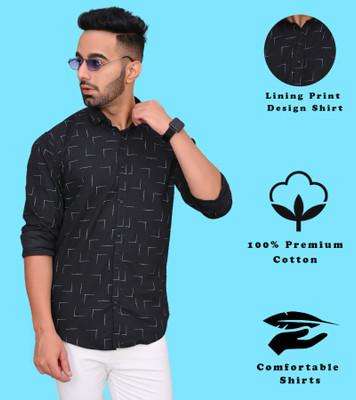 S-LINE Men Printed Casual Black, White Shirt