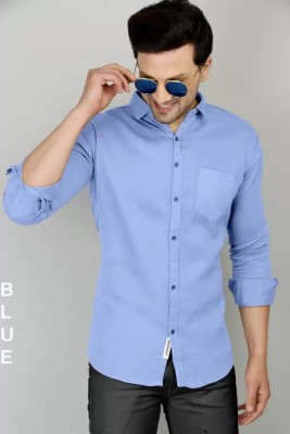 Kadhare Fashion Men Solid Formal Light Blue Shirt