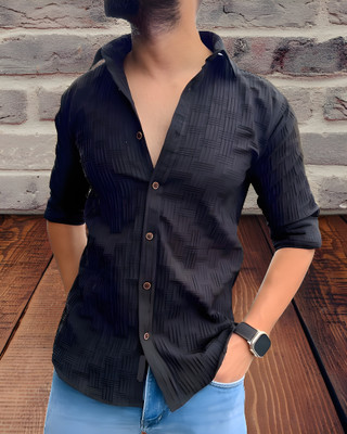 Shivzata Men Solid Casual Black Shirt