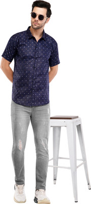 Men Printed Casual Blue Shirt