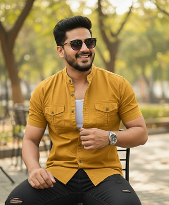 SHIRTZONE Men Solid Casual Yellow Shirt