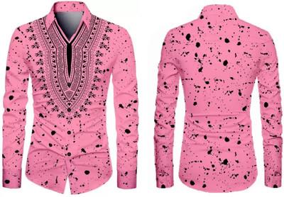 VMENTERPRISE Men Printed Casual Pink Shirt