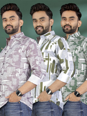 ADWYN PETER Men Printed Casual Multicolor Shirt(Pack of 3)