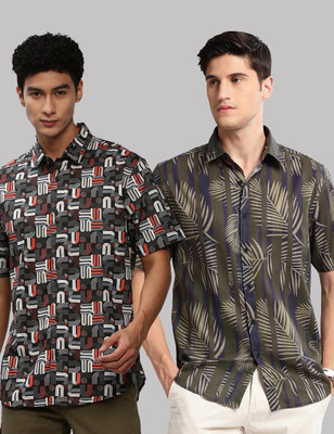 TIGERSNAKE Men Printed Casual Multicolor, Green Shirt(Pack of 2)