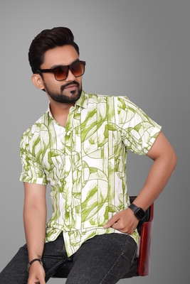 Voroxy Men Printed Casual Light Green Shirt