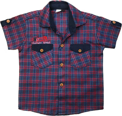Tangy Boys Checkered Casual Red Shirt