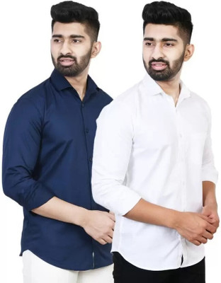 Men Solid Casual Blue Shirt