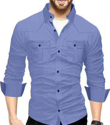 IKON FASHION Men Solid Casual Light Blue Shirt