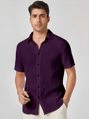 Webric Men Self Design Formal Purple Shirt