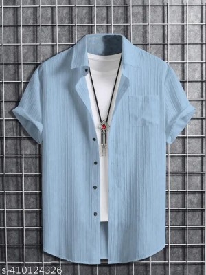 HouseOfCommon Boys Solid Casual Light Blue Shirt