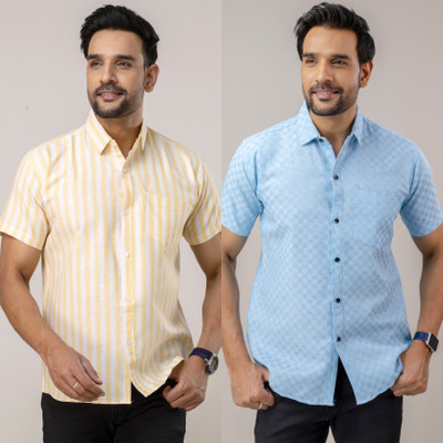 AUZAAI COLLECTION Men Self Design Casual Yellow Shirt(Pack of 2)