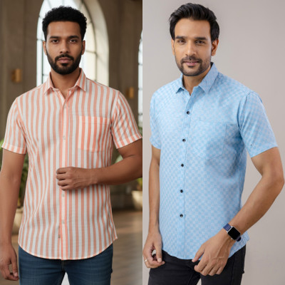 AUZAAI COLLECTION Men Self Design Casual Blue Shirt(Pack of 2)