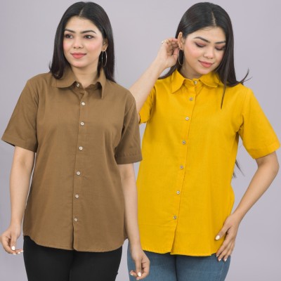 QuaClo Women Solid Casual Brown, Yellow Shirt(Pack of 2)