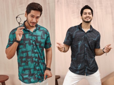 FoxGlow Men Printed Casual Green Shirt(Pack of 2)