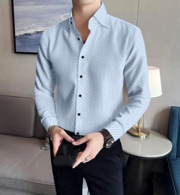 Black Deer Men Self Design Casual Light Blue Shirt