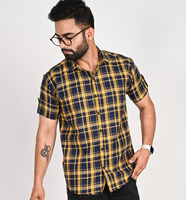 Dark Age Men Checkered Casual Yellow Shirt